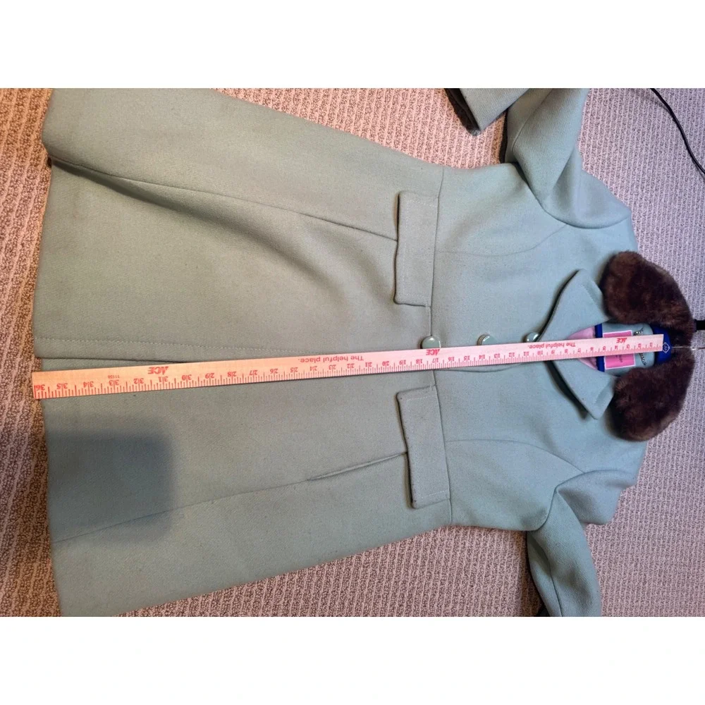 Kate Spade New York Seafoam Green Wool Blend Faux Fur Collar Coat XL K29775B - Picture 14 of 14